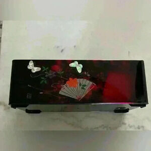 Vintage Asian tortoise shell style plastic tissue box flower/butterfly design